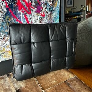 Bottega Veneta Black Quilted Leather Laptop Sleeve